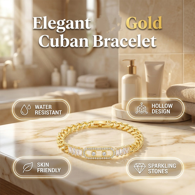 üìø LIMITED-TIME 40% OFF! üí• Women's Gold-Tone Cubic Zirconia Chain Bracelet ‚Äì Cuban Link, Zircon Accents, Fold-Over Clasp ‚ú®