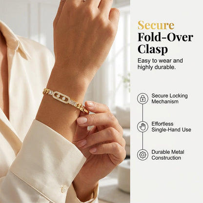 üìø LIMITED-TIME 40% OFF! üí• Women's Gold-Tone Cubic Zirconia Chain Bracelet ‚Äì Cuban Link, Zircon Accents, Fold-Over Clasp ‚ú®