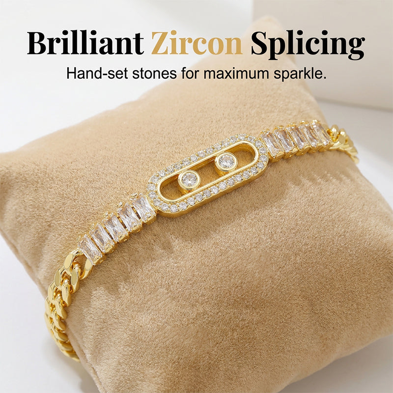 üìø LIMITED-TIME 40% OFF! üí• Women's Gold-Tone Cubic Zirconia Chain Bracelet ‚Äì Cuban Link, Zircon Accents, Fold-Over Clasp ‚ú®