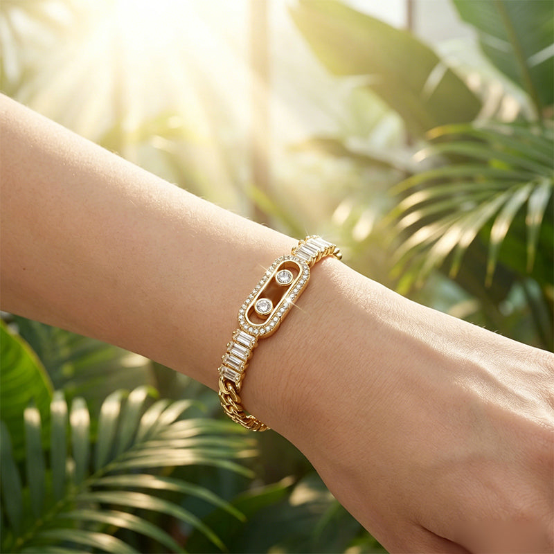 üìø LIMITED-TIME 40% OFF! üí• Women's Gold-Tone Cubic Zirconia Chain Bracelet ‚Äì Cuban Link, Zircon Accents, Fold-Over Clasp ‚ú®
