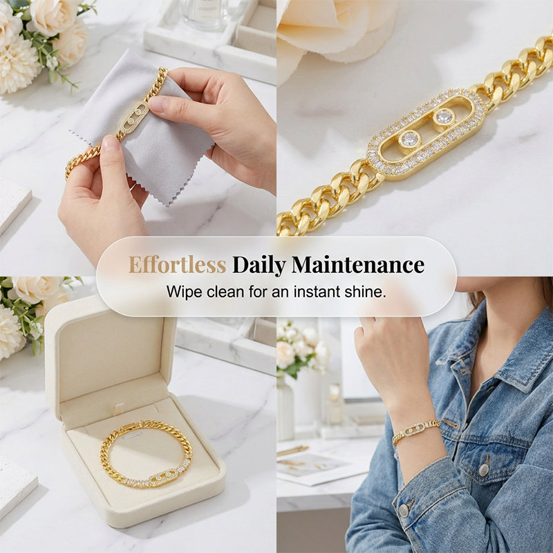 üìø LIMITED-TIME 40% OFF! üí• Women's Gold-Tone Cubic Zirconia Chain Bracelet ‚Äì Cuban Link, Zircon Accents, Fold-Over Clasp ‚ú®