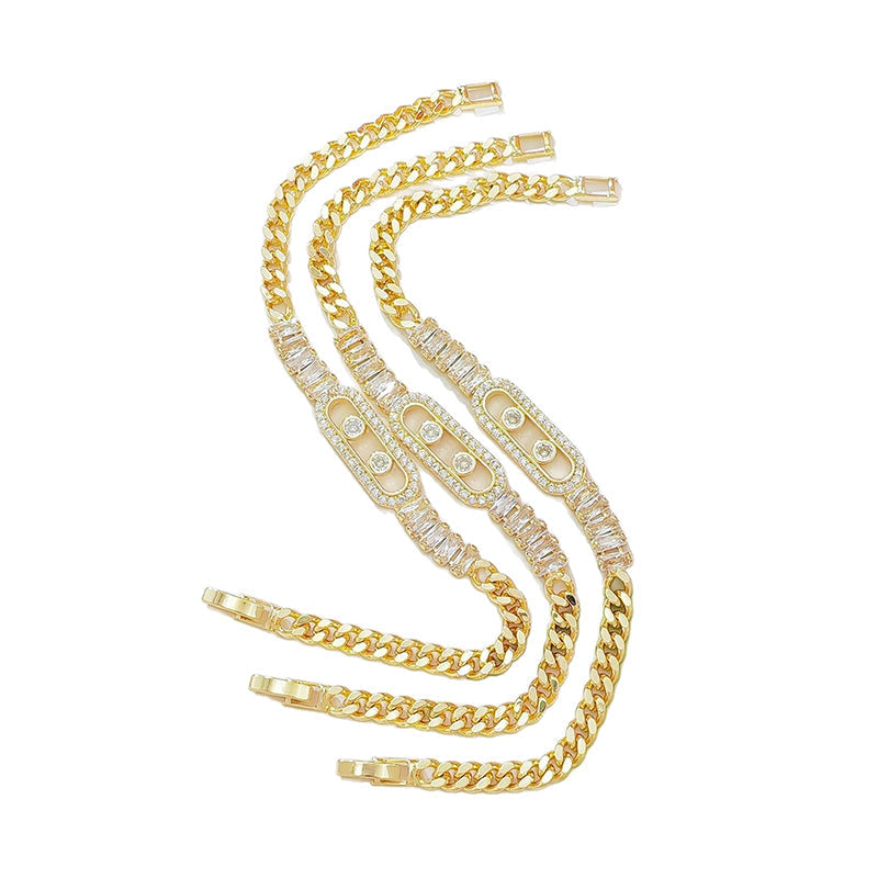 üìø LIMITED-TIME 40% OFF! üí• Women's Gold-Tone Cubic Zirconia Chain Bracelet ‚Äì Cuban Link, Zircon Accents, Fold-Over Clasp ‚ú®