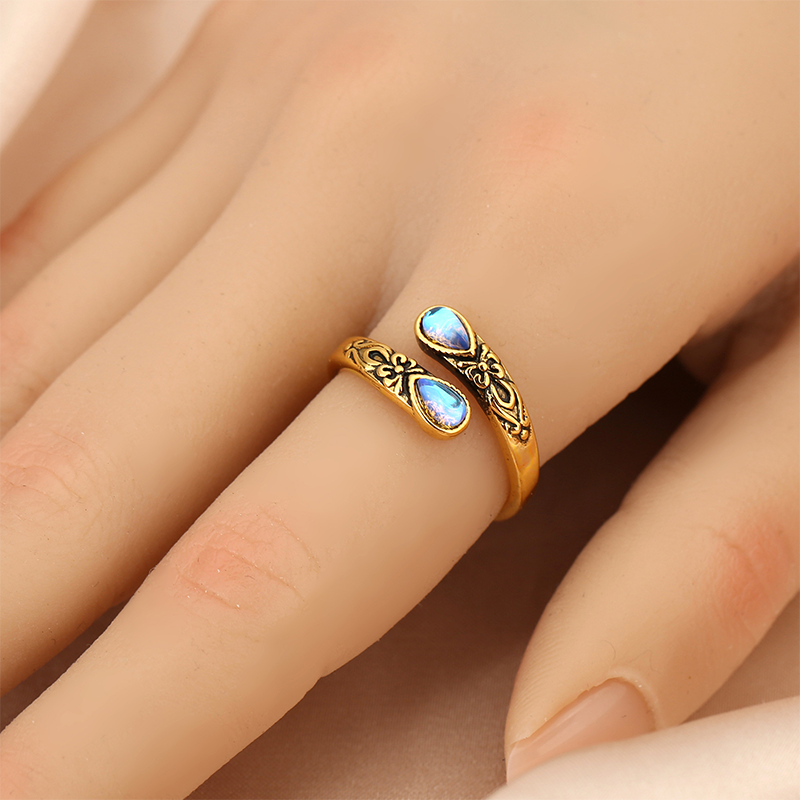 ‚è∞Vintage Adjustable Open Ring with Teardrop Glowing Zircon