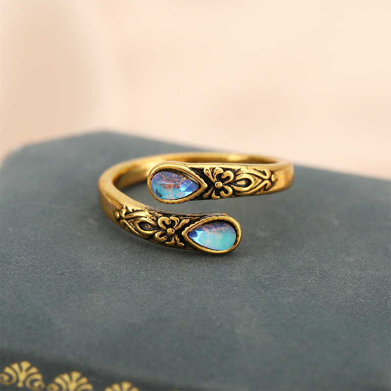 ‚è∞Vintage Adjustable Open Ring with Teardrop Glowing Zircon