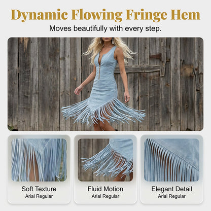 ü§† Retro Western Tassel Sleeveless Slim Dress ‚Äì Fringe Hem, Front Zipper, Cowgirl Style üåµ