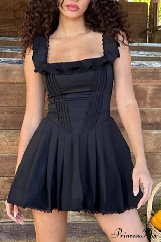 Square Neck Lace Mini Dress