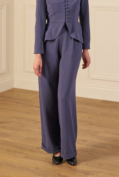 1940s Hepburn Pleated Trousers - Steel