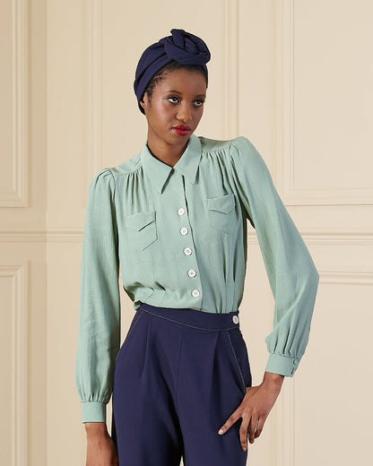 1940s Sweetheart Blouse - Duck Egg