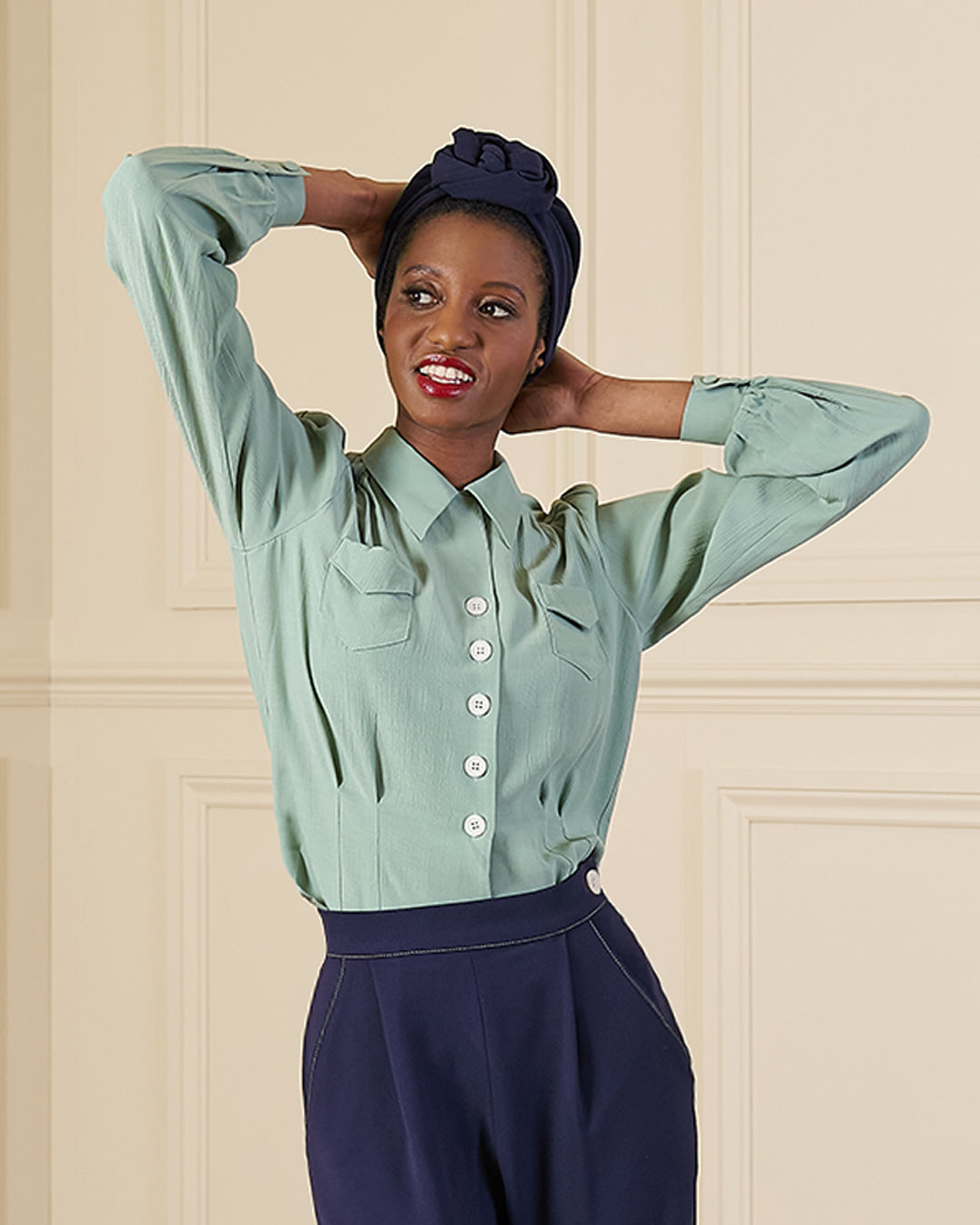 1940s Sweetheart Blouse - Duck Egg