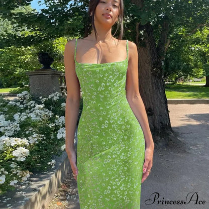 Summer Floral Print Sleeveless Y2K Boho Beach Party Club Casual Midi Dress