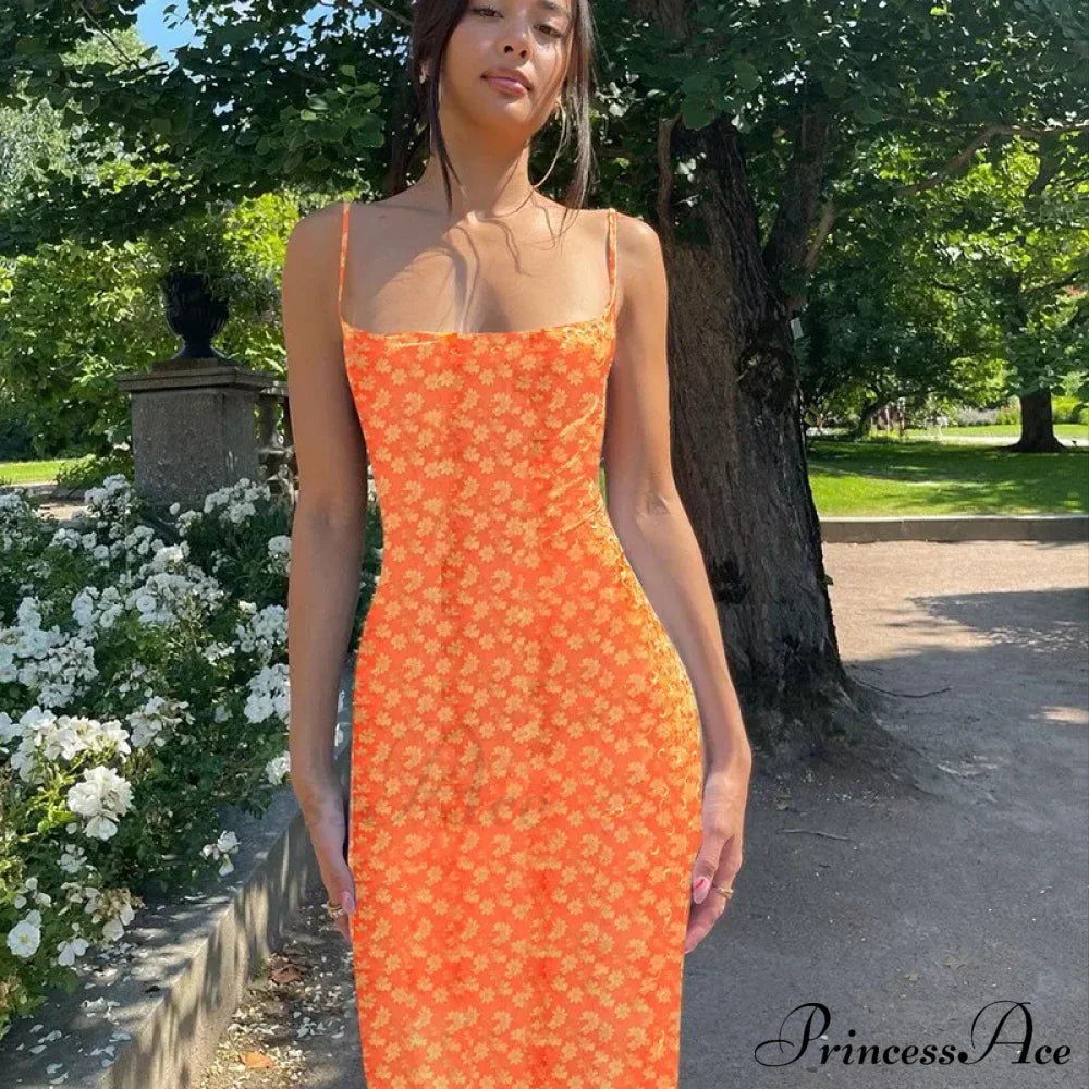 Summer Floral Print Sleeveless Y2K Boho Beach Party Club Casual Midi Dress
