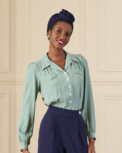 1940s Sweetheart Blouse - Duck Egg