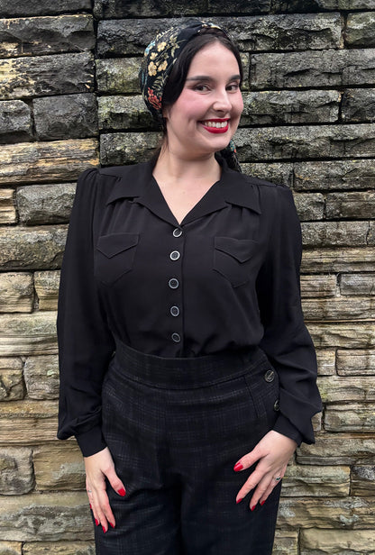 1940s Sweetheart Blouse - Black