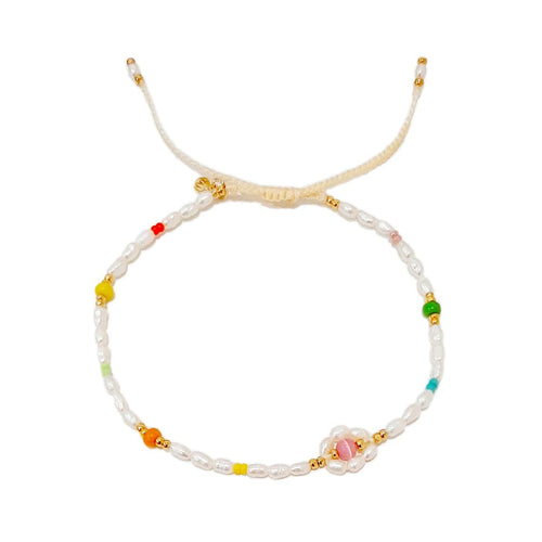 Handmade Pearl Flower Bracelet with Multicolor Accents