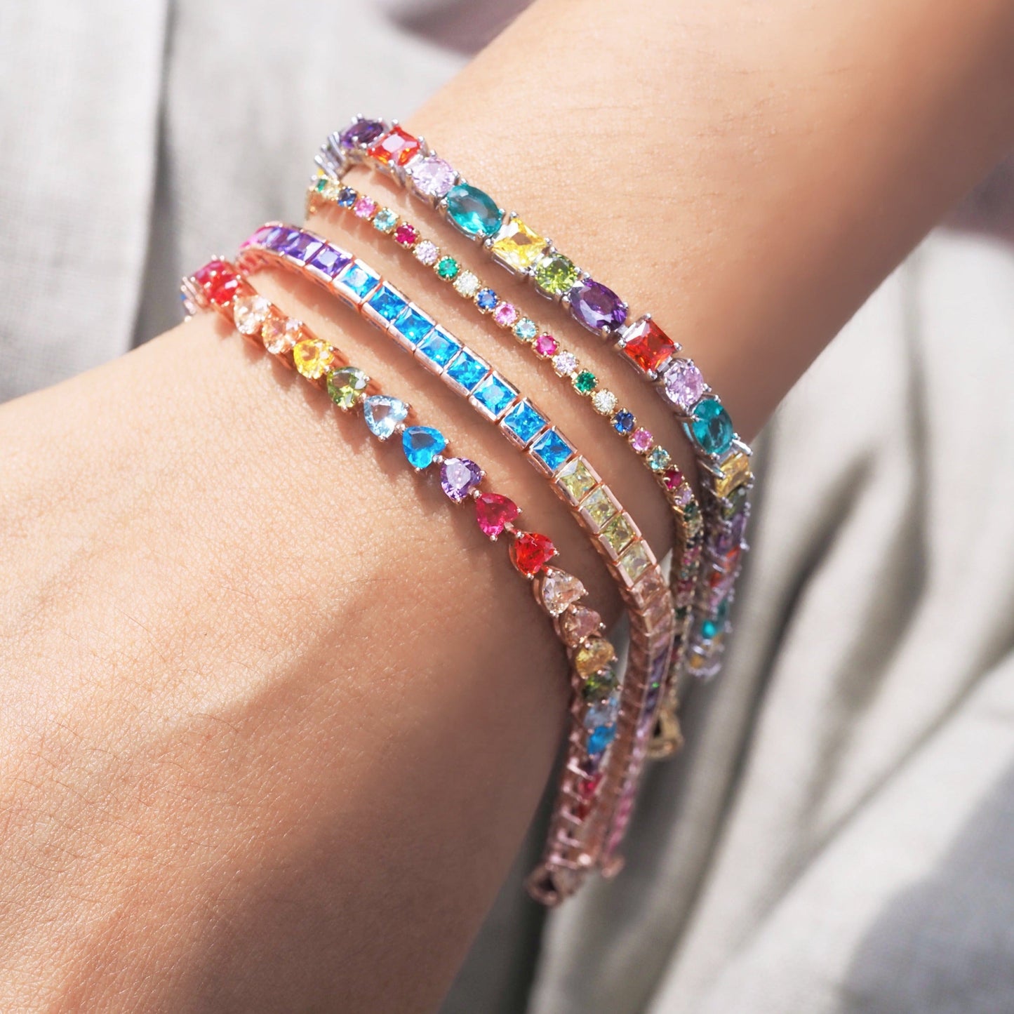 Mixed Shape Rainbow Tennis Bracelet