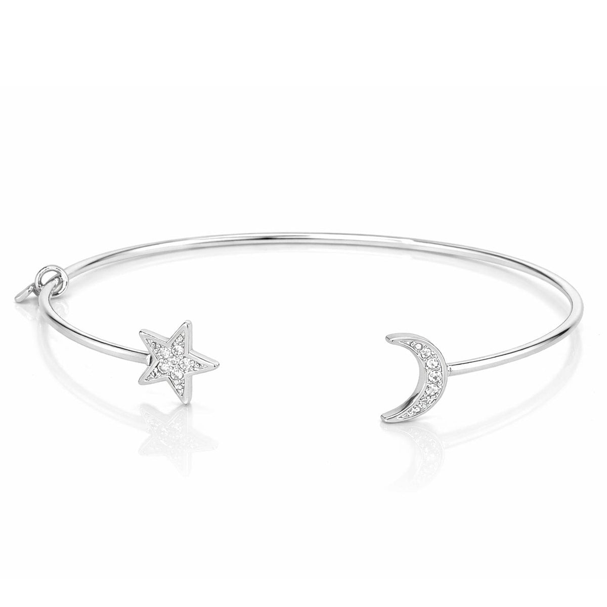 Moon & Star CZ Open Cuff Bracelet