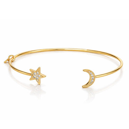 Moon & Star CZ Open Cuff Bracelet