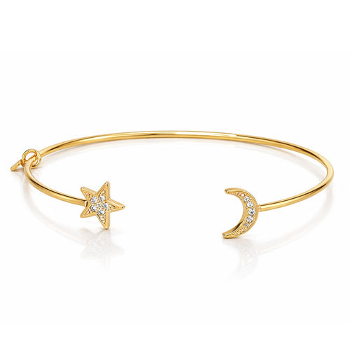 Moon & Star CZ Open Cuff Bracelet