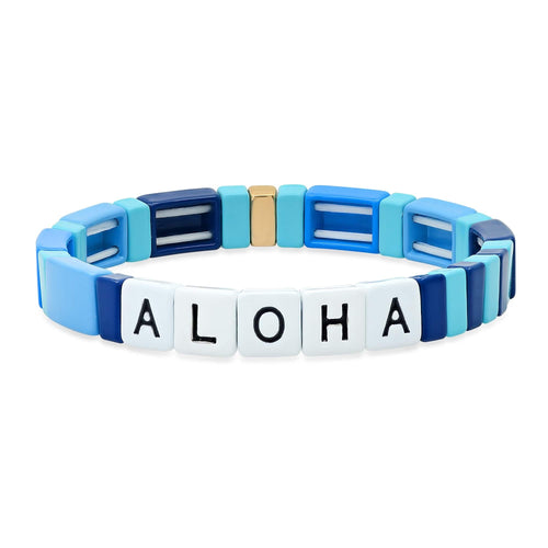 Multi- Blue Alloy Beaded Aloha Bracelet