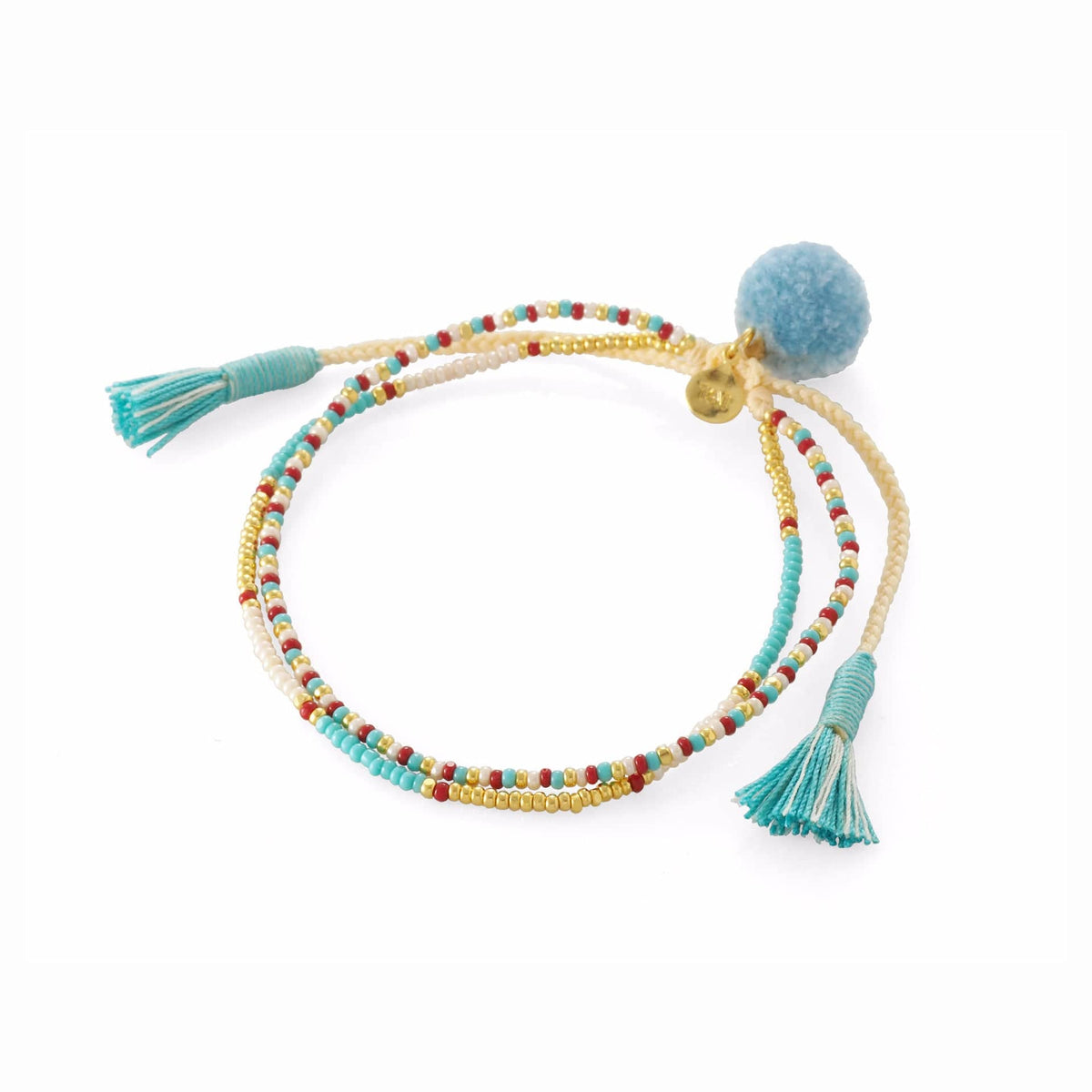 Handmade Pom Pom Double Strand Bracelet