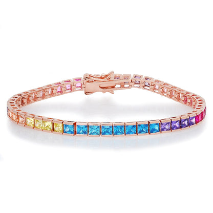 Rainbow Princess Cut Tennis Bracelet