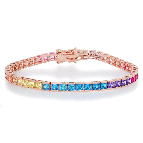Rainbow Princess Cut Tennis Bracelet