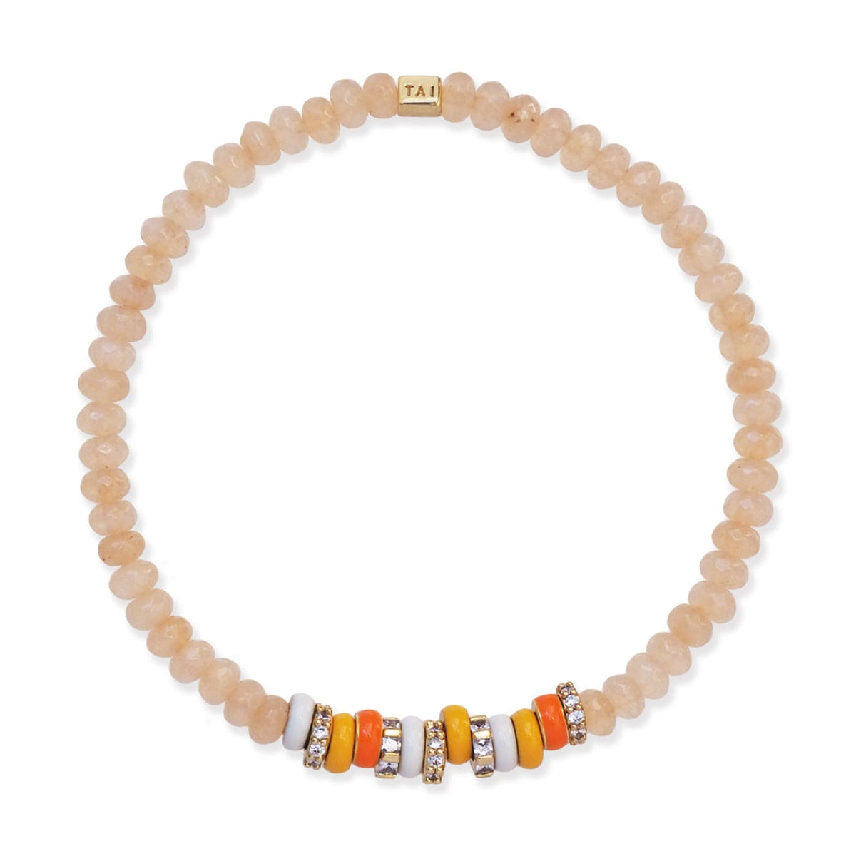 Semi-Precious Stretch Bracelet with Colored and CZ Rondelles