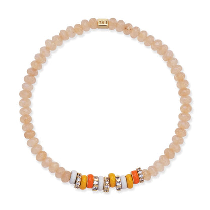 Semi-Precious Stretch Bracelet with Colored and CZ Rondelles