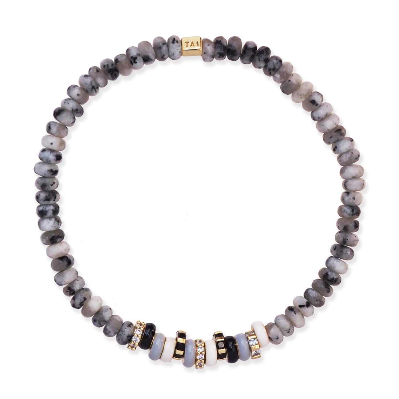 Semi-Precious Stretch Bracelet with Colored and CZ Rondelles