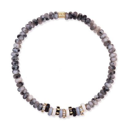 Semi-Precious Stretch Bracelet with Colored and CZ Rondelles