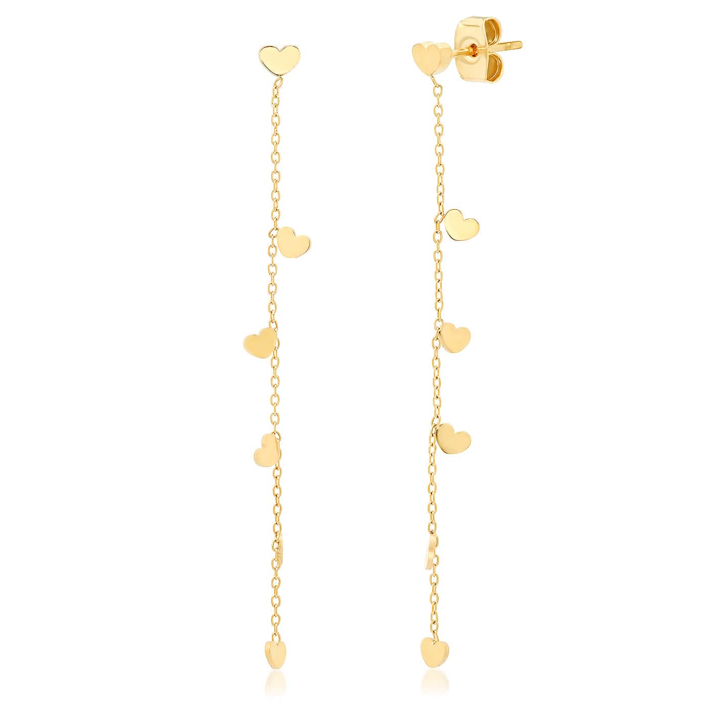 Chain Dangle Earrings With Heart Charms
