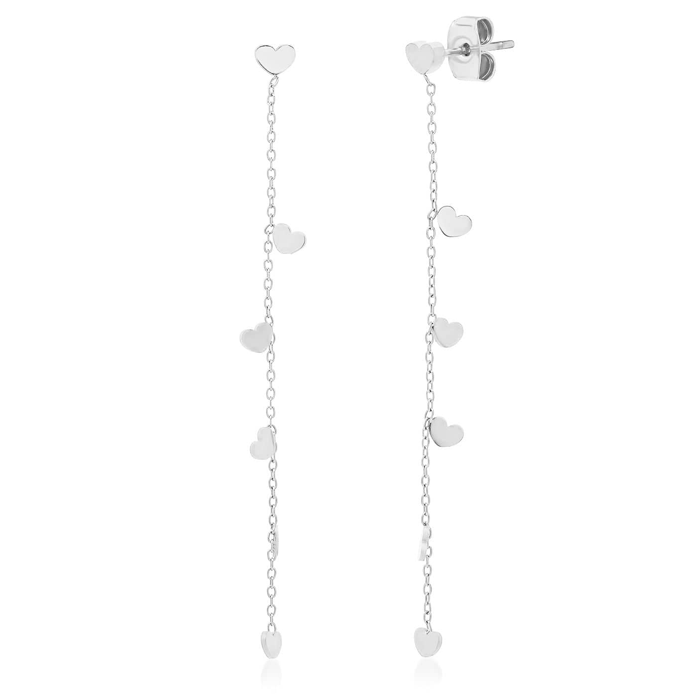 Chain Dangle Earrings With Heart Charms