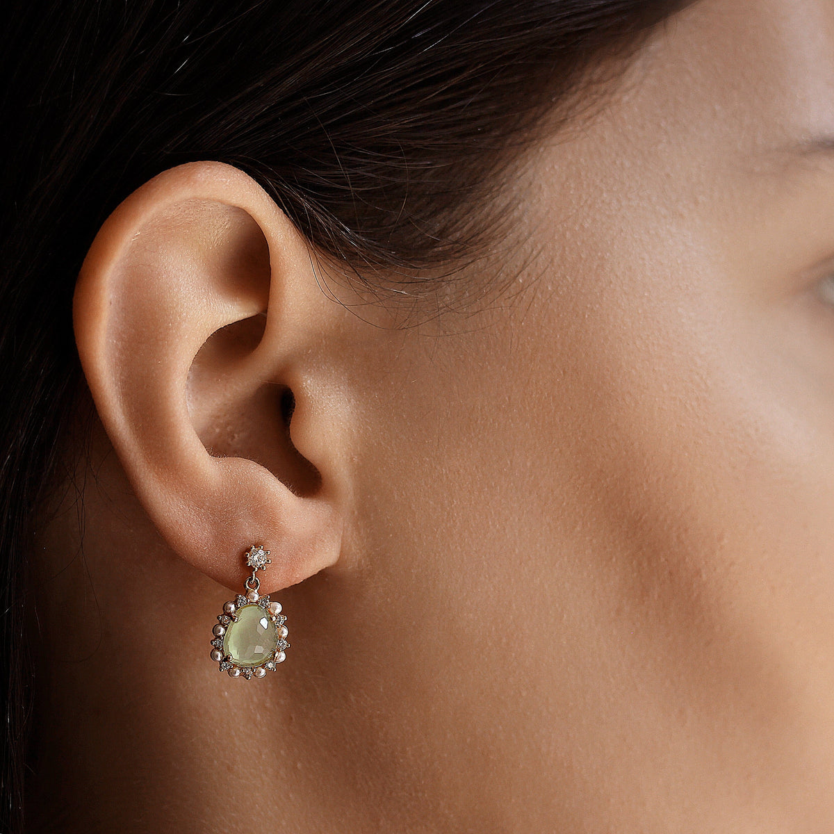 Clear Glass Drop Earrings With Pearl Accents