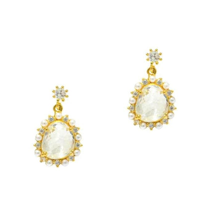 Clear Glass Drop Earrings With Pearl Accents