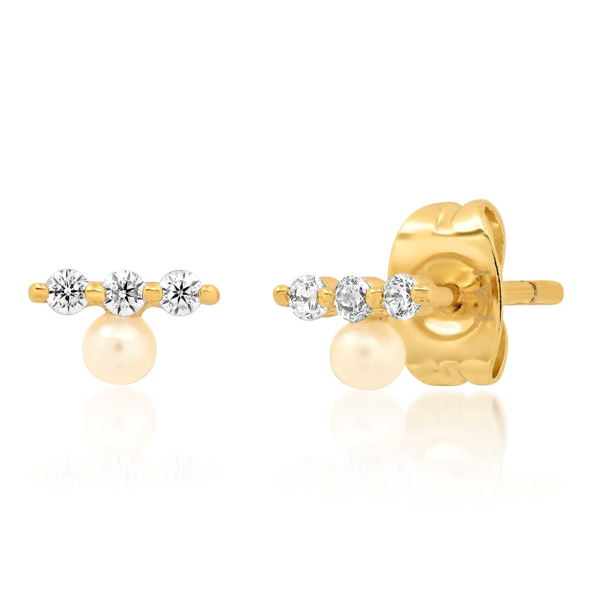 CZ Bar Stud With Single Pearl Accent