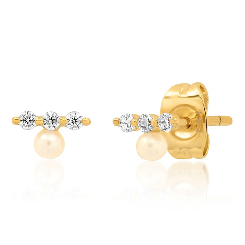 CZ Bar Stud With Single Pearl Accent