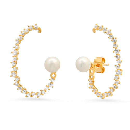CZ Ear Climber With Pearl Accent