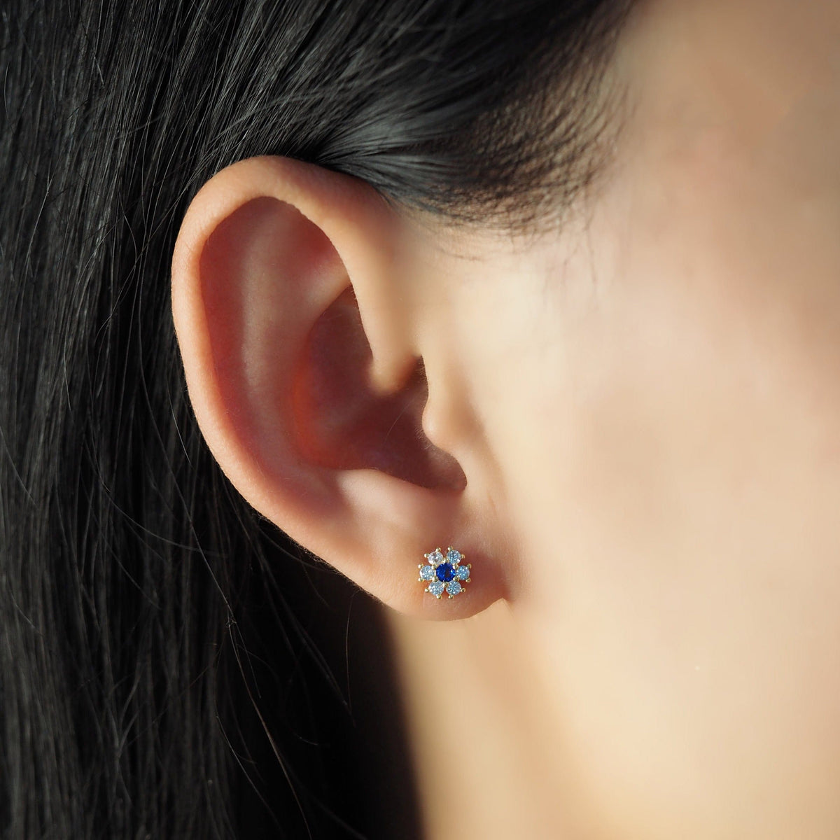 CZ Flower Stud Earrings with Jewel Center
