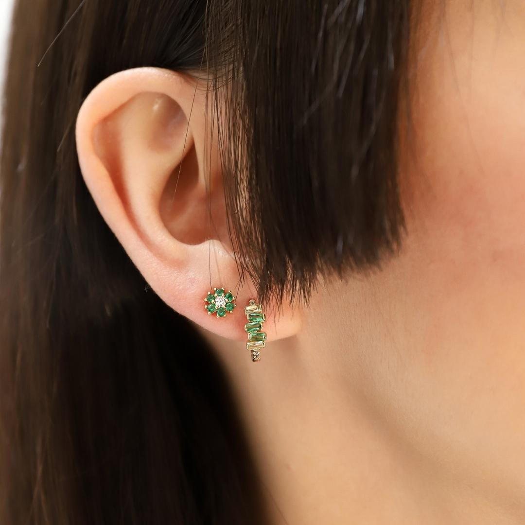 CZ Flower Stud Earrings with Jewel Center