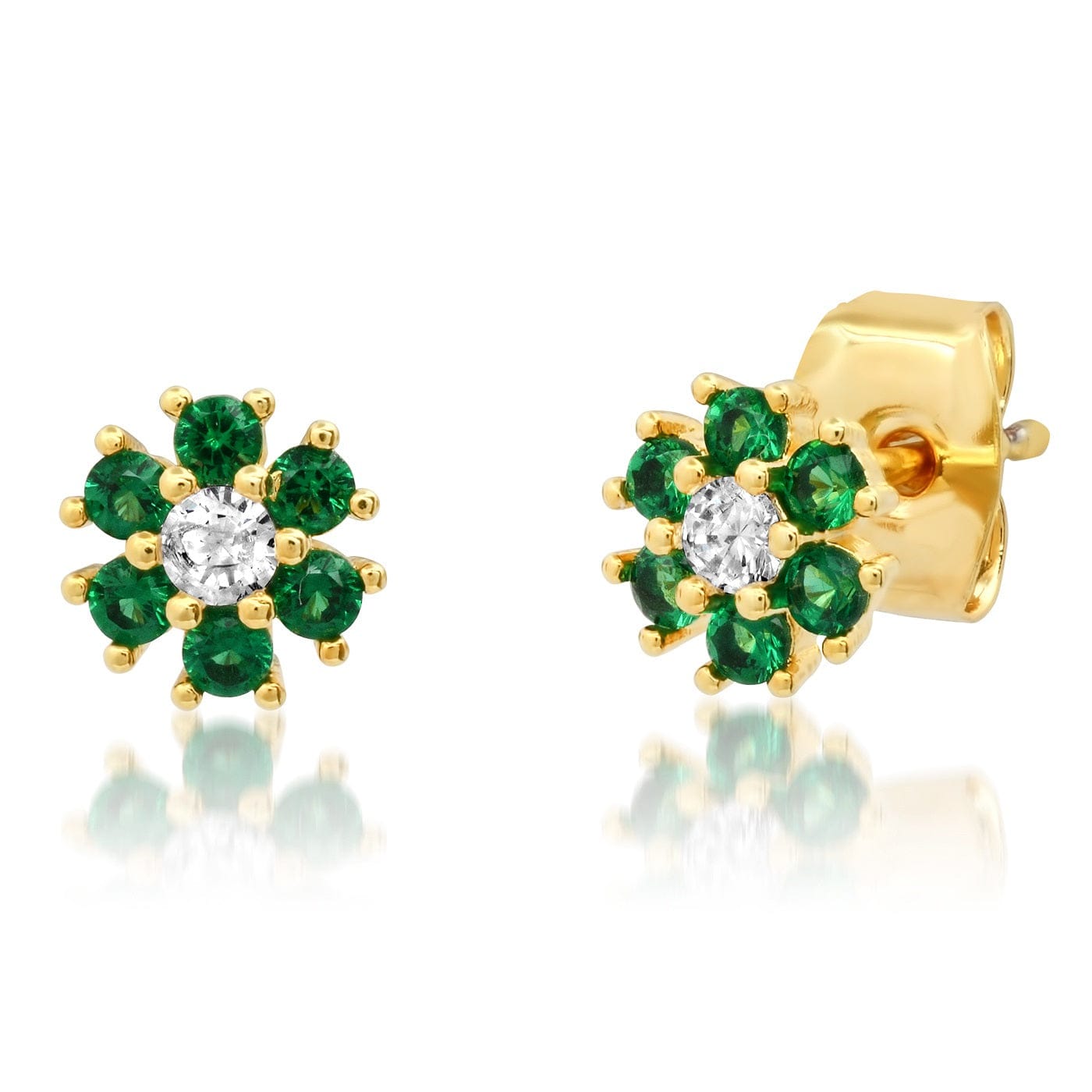 CZ Flower Stud Earrings with Jewel Center