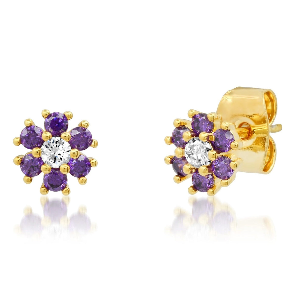 CZ Flower Stud Earrings with Jewel Center