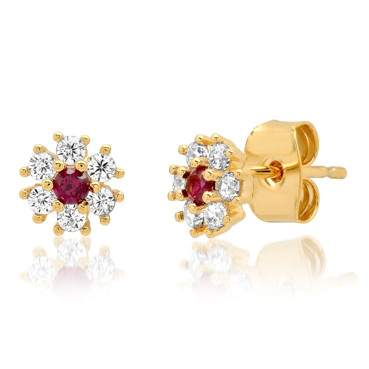CZ Flower Stud Earrings with Jewel Center