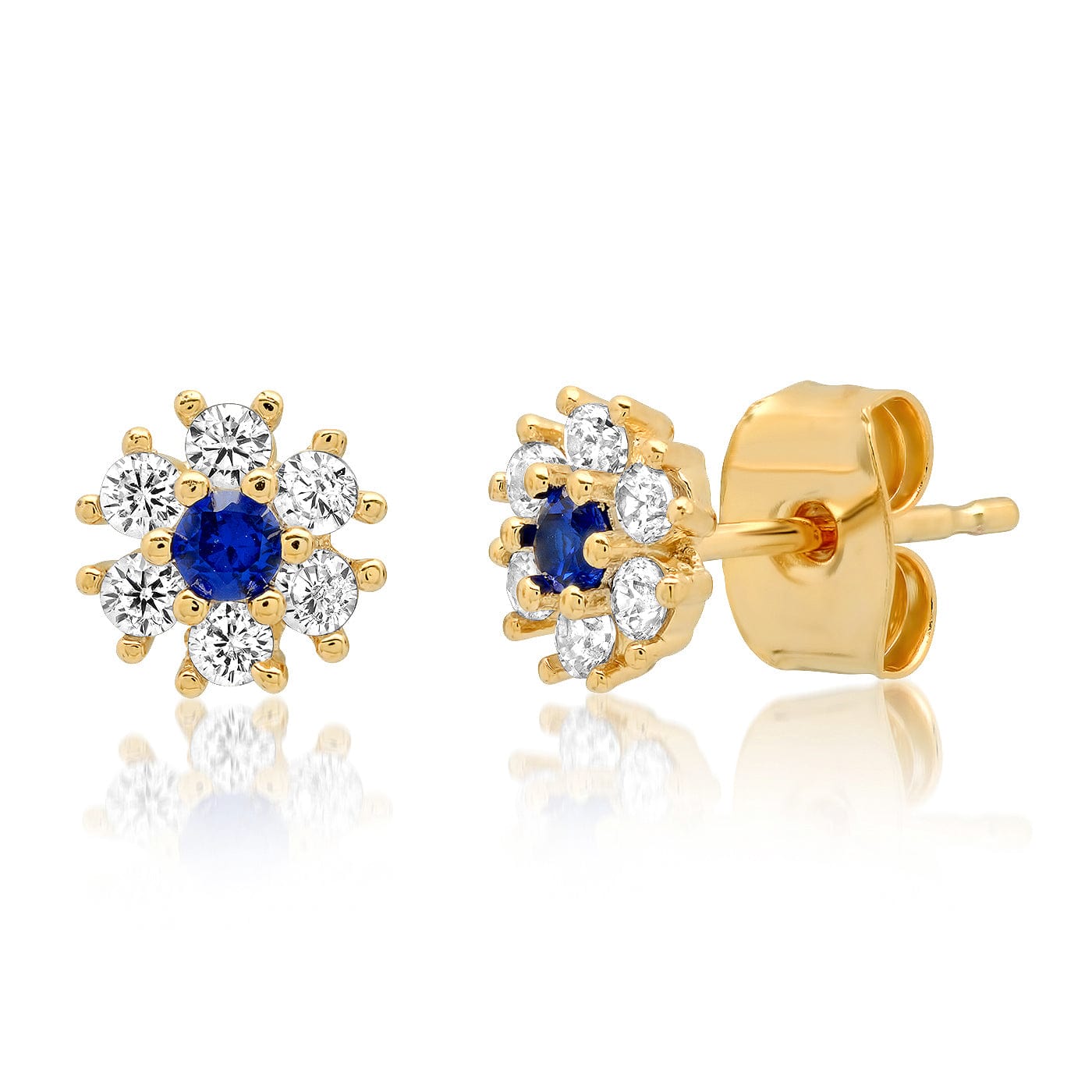 CZ Flower Stud Earrings with Jewel Center