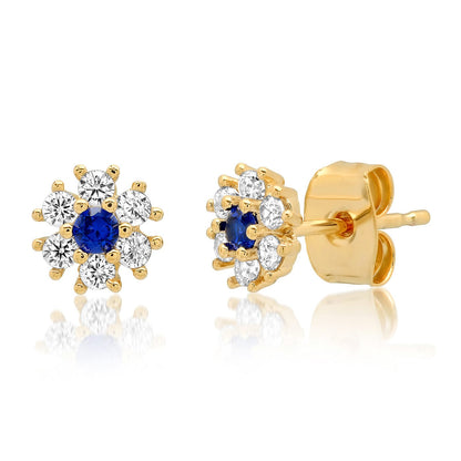 CZ Flower Stud Earrings with Jewel Center