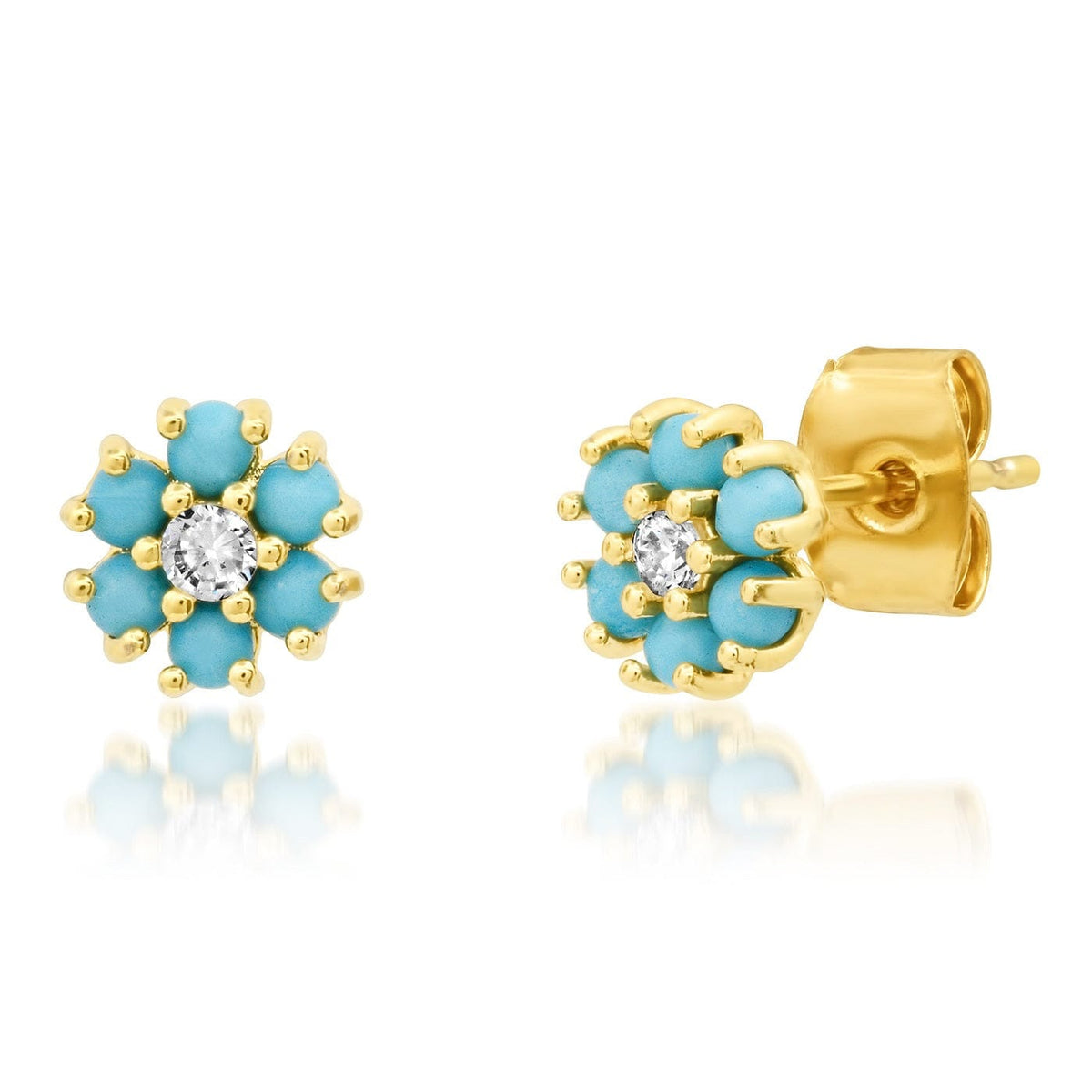 CZ Flower Stud Earrings with Jewel Center