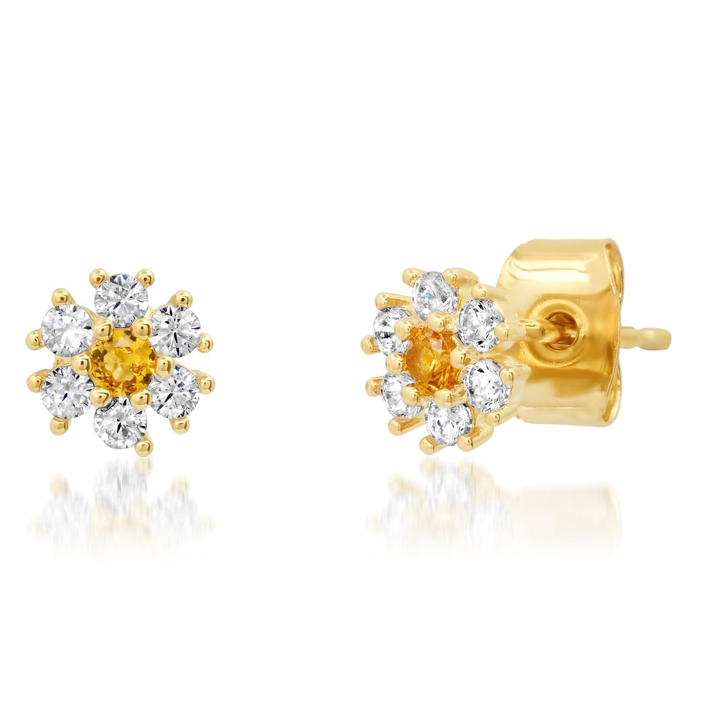 CZ Flower Stud Earrings with Jewel Center