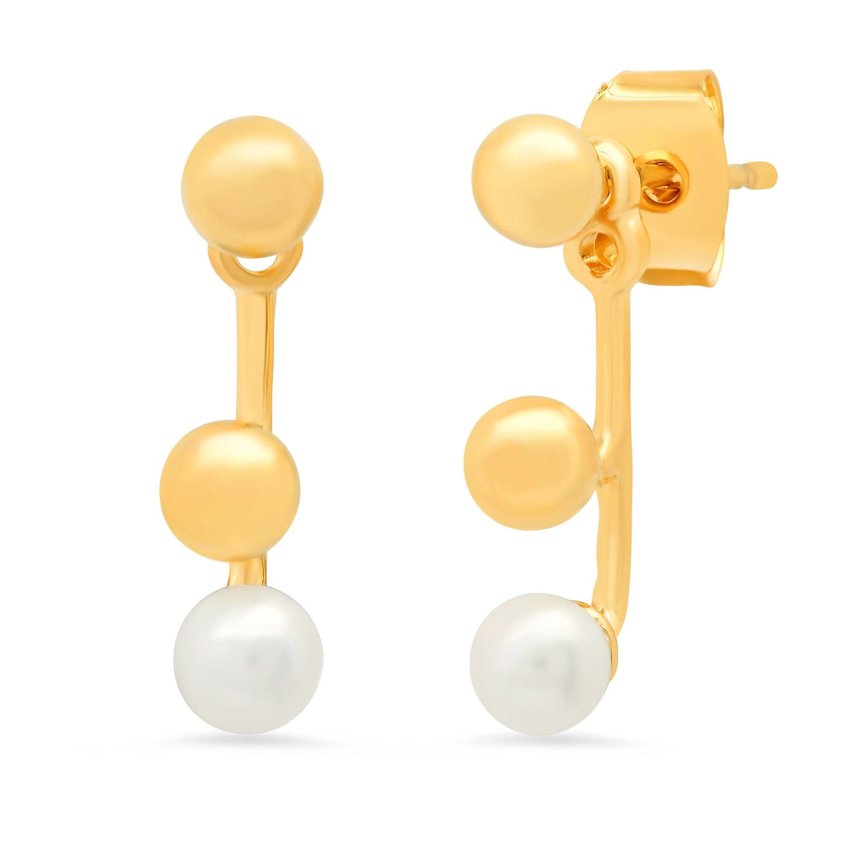 Double Gold Ball And Freshwater Pearl Ear Jacket