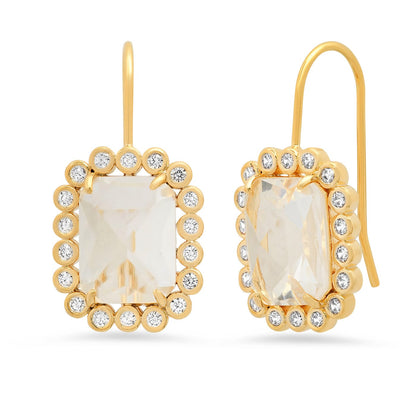Emerald Cut CZ Halo Drop Earrings