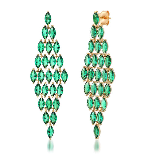 Emerald Green Cascading Marquis Chandelier Earrings