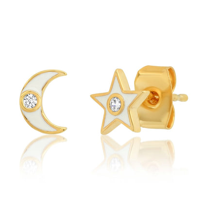 Enamel Star And Moon Studs